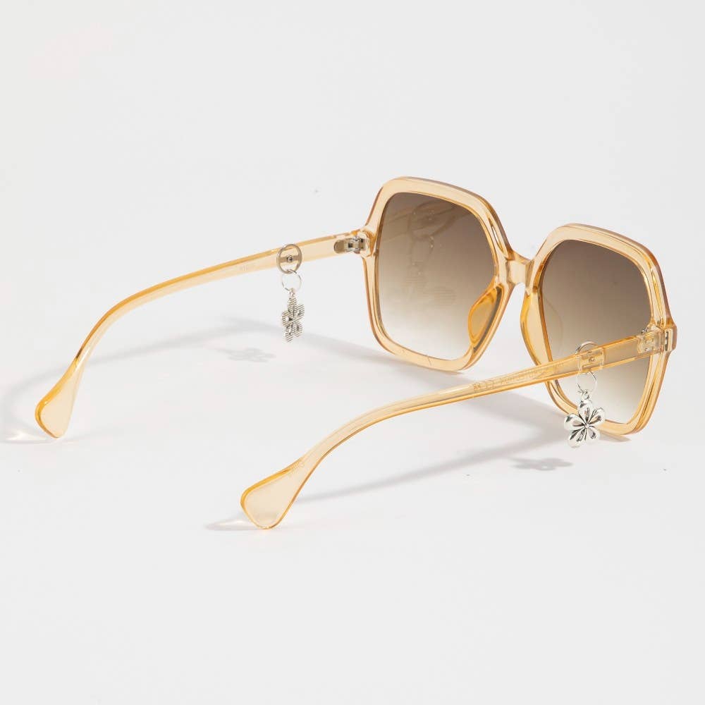 Oversized Round Tortoise Frame Flower Accent Sunglasses