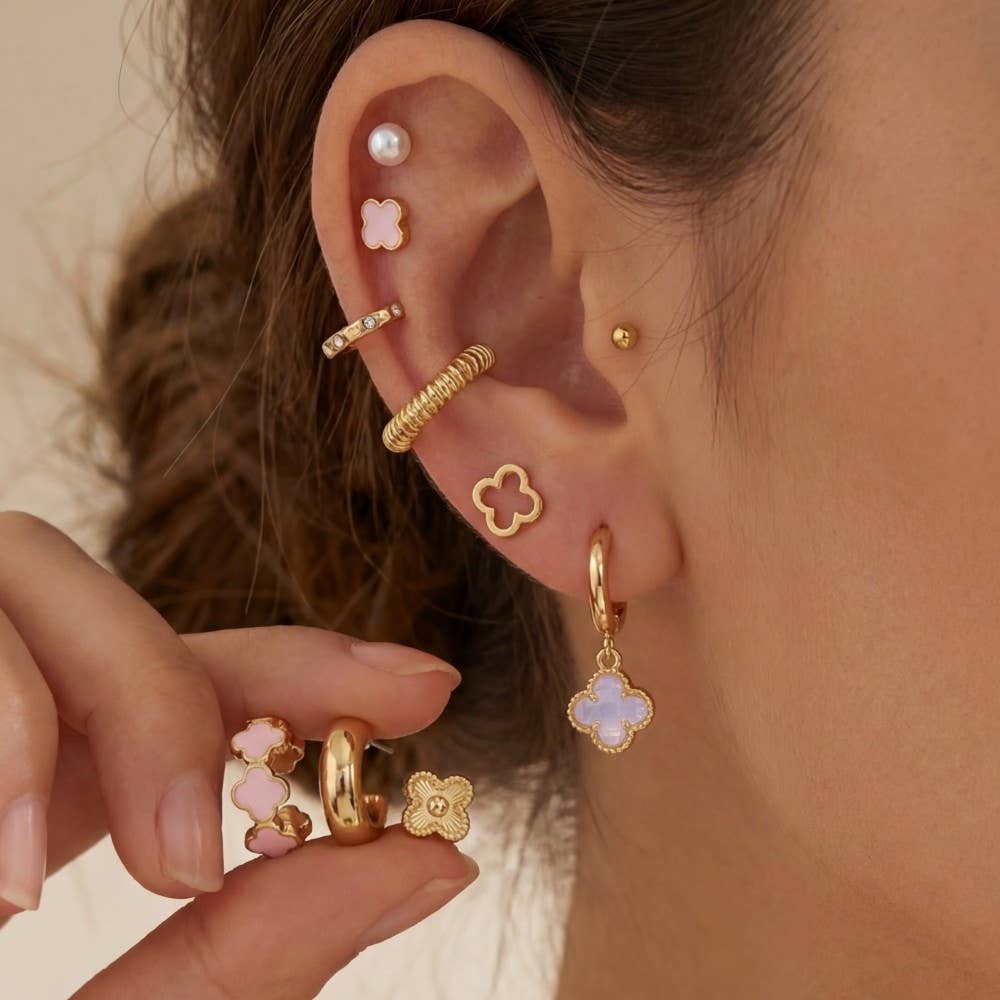 Clover Charm Stud And Hoop Earring Set