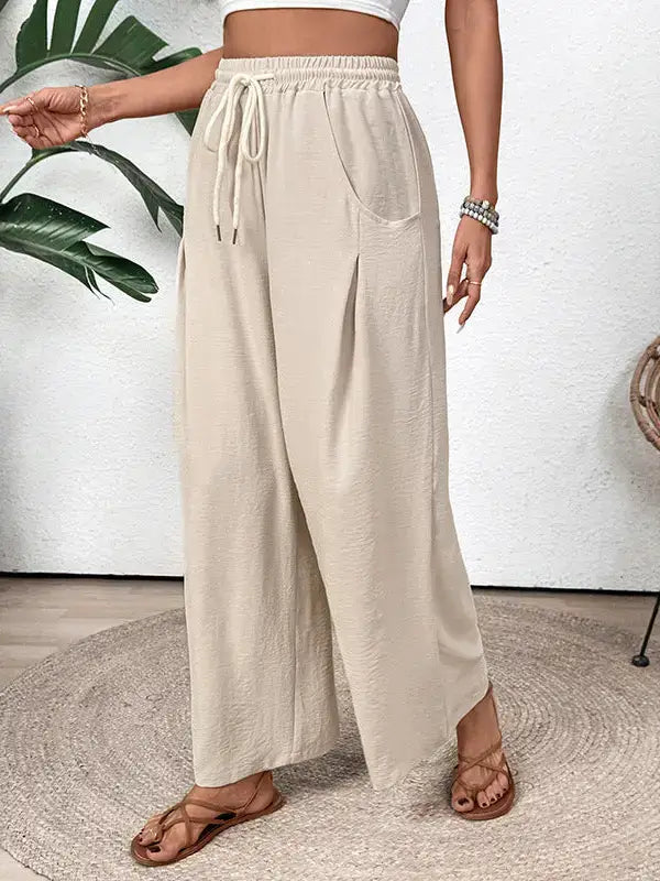 Casual Wide Leg Drawstring Pocket Pants