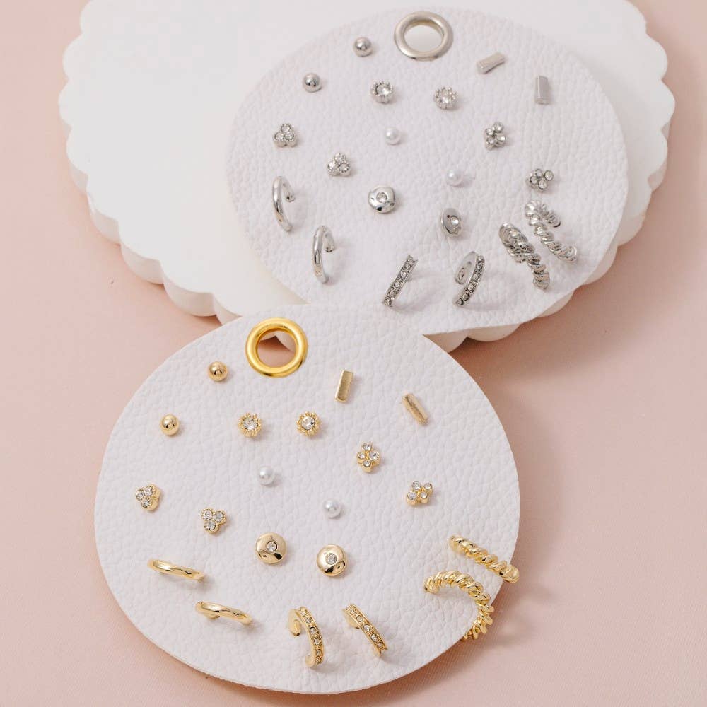 Pearl And Gem Studs Assorted Stud And Hoop Earrings Set