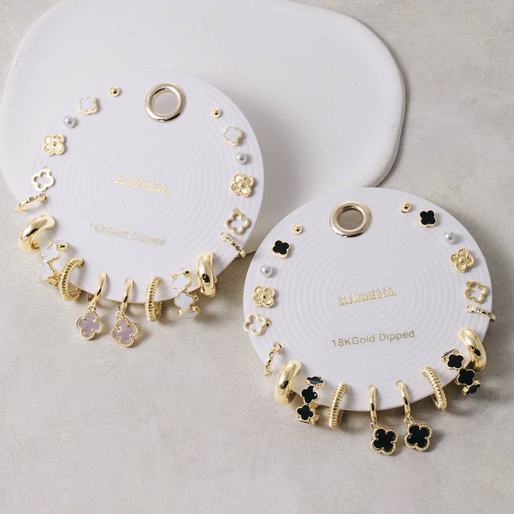 Clover Charm Stud And Hoop Earring Set