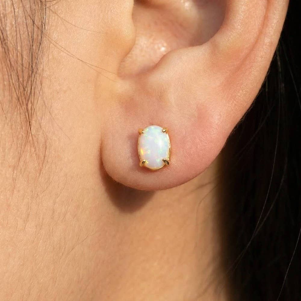 Gold Dipped Opal Stone Stud Earrings