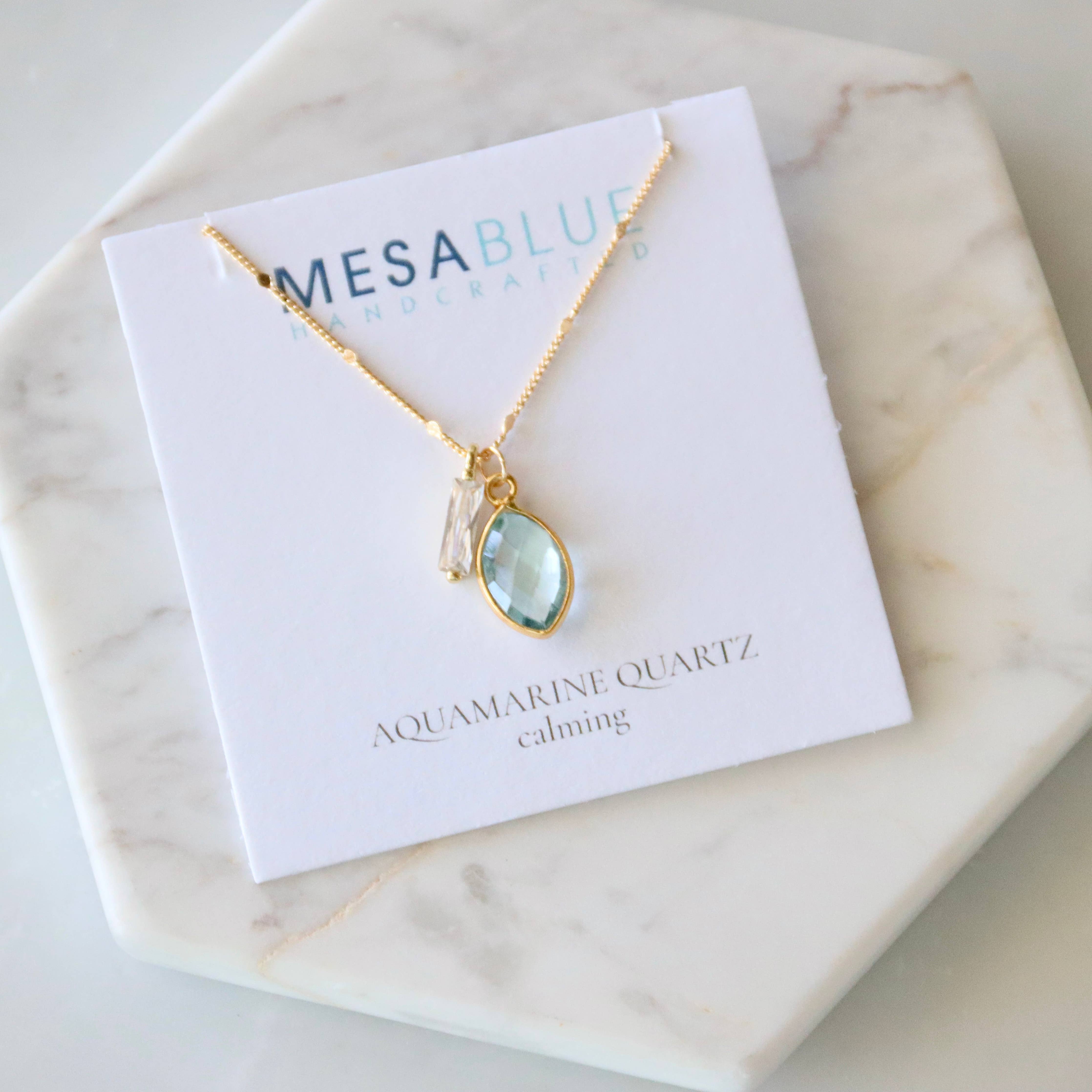 Aquamarine Quartz CZ Baguette Necklace