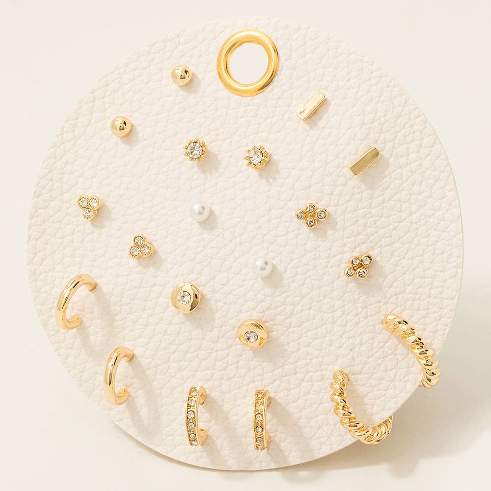 Pearl And Gem Studs Assorted Stud And Hoop Earrings Set