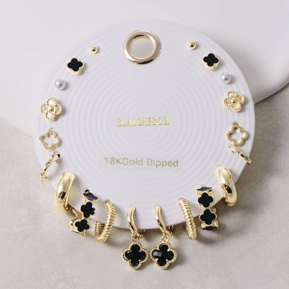 Clover Charm Stud And Hoop Earring Set