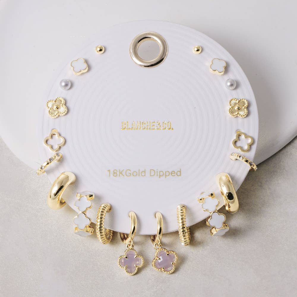Clover Charm Stud And Hoop Earring Set