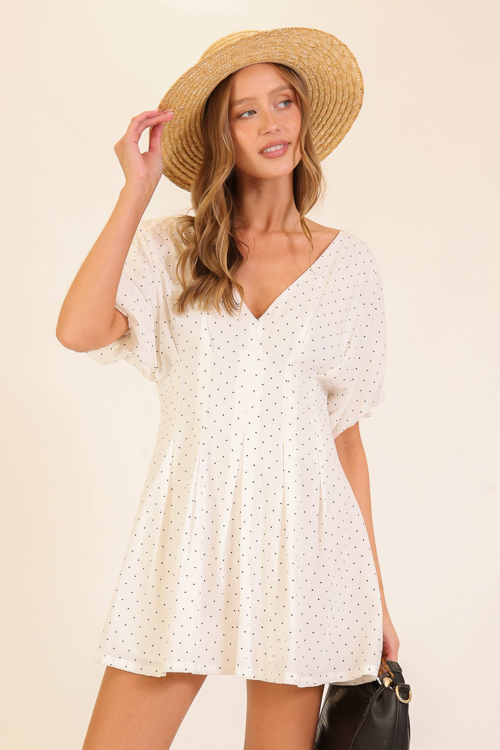 Polka Dot Puff Sleeve Mini Dress