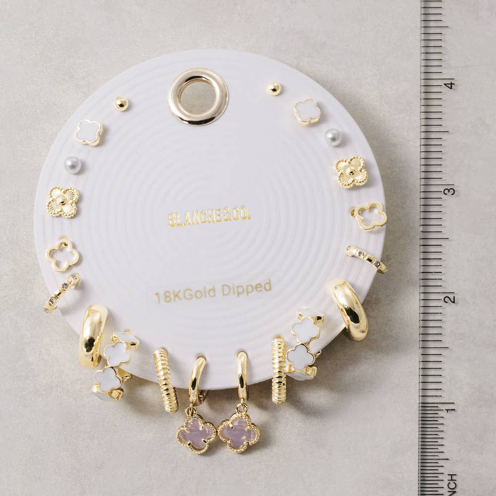 Clover Charm Stud And Hoop Earring Set