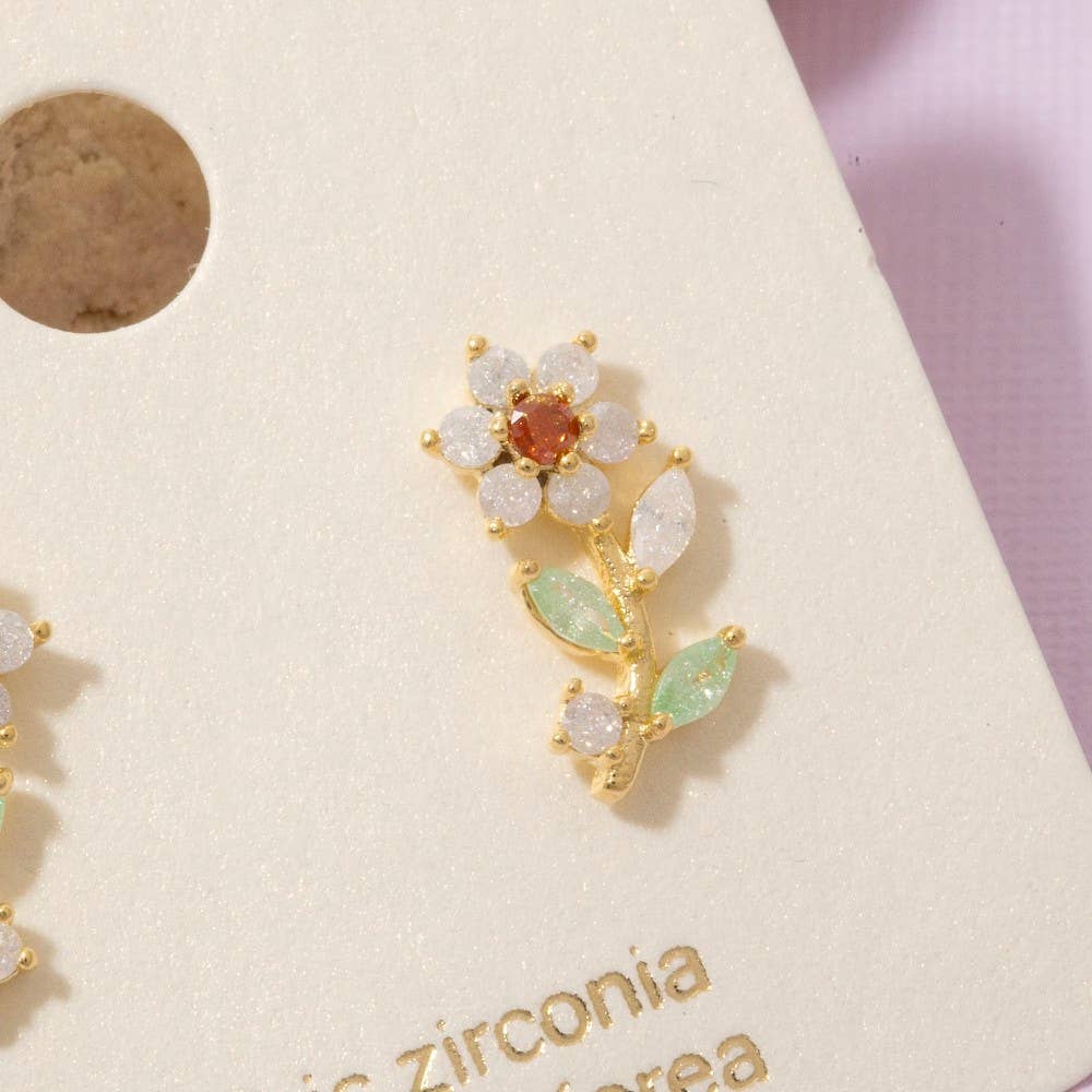 Gold Dipped Cz Flower Stud Earrings