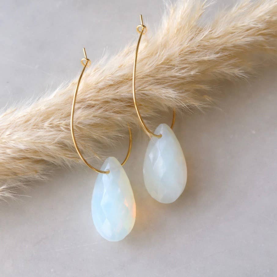 Teardrop Hoop Earrings - Amazonite, Rose Quartz, Opalite