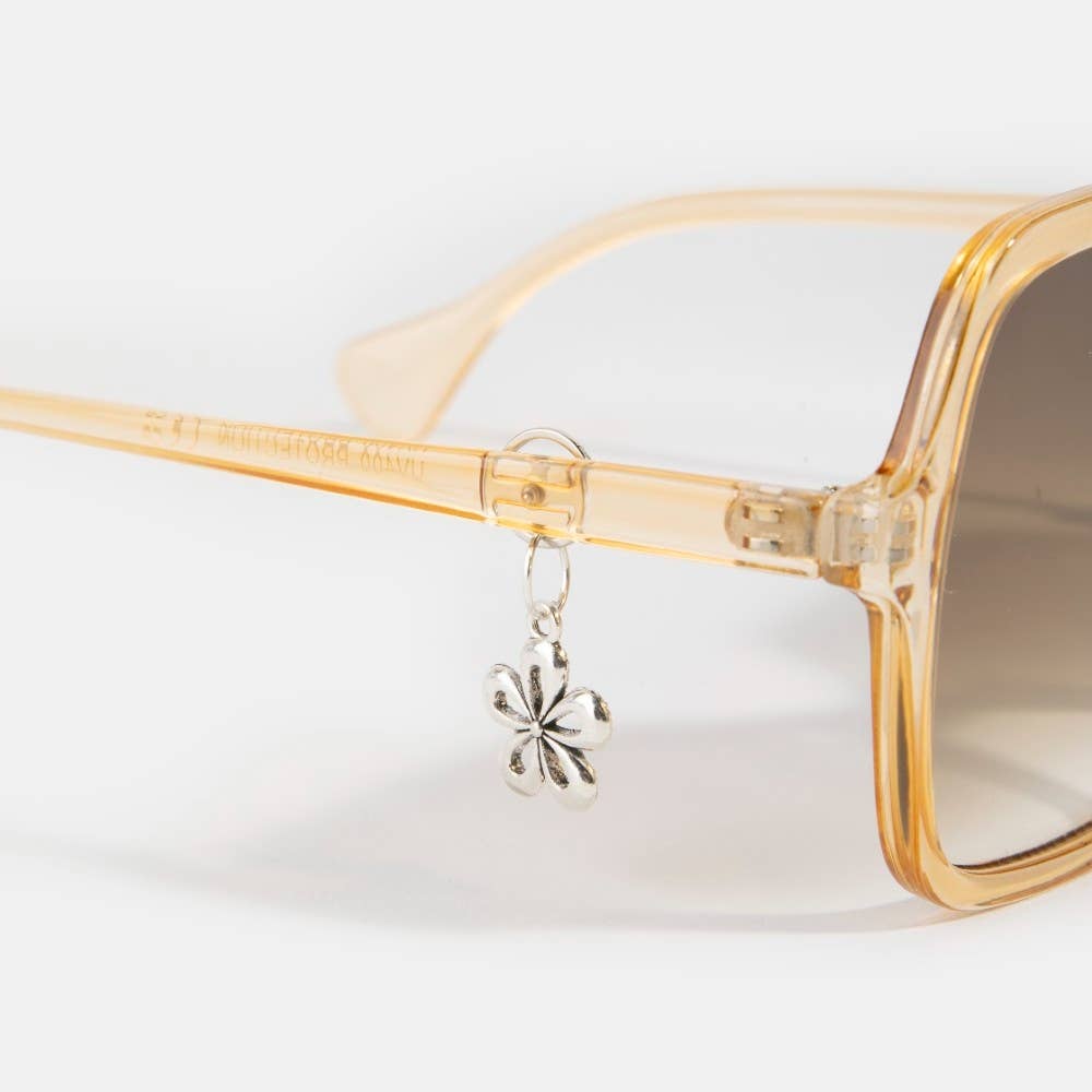 Oversized Round Tortoise Frame Flower Accent Sunglasses