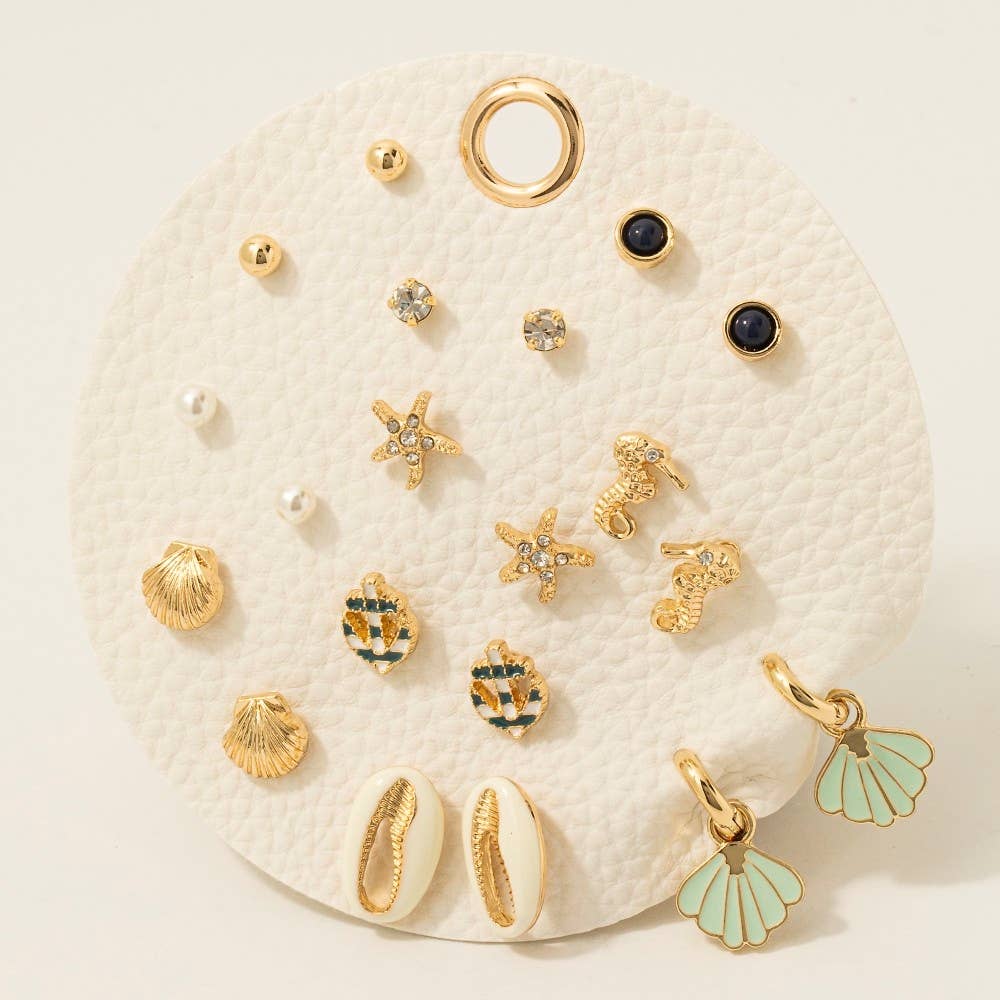 10 Pair Mixed Sea Life Stud Earrings Set