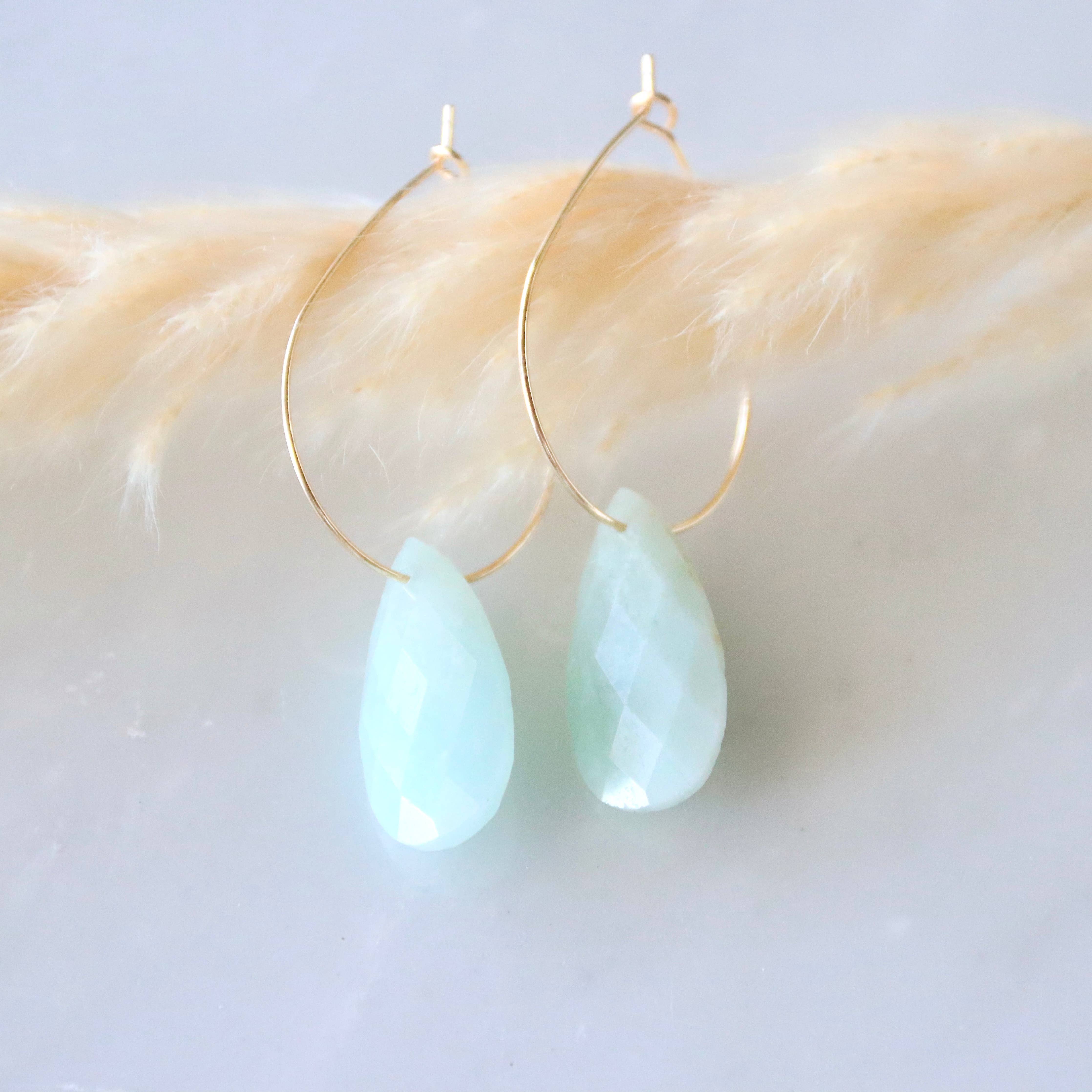 Teardrop Hoop Earrings - Amazonite, Rose Quartz, Opalite