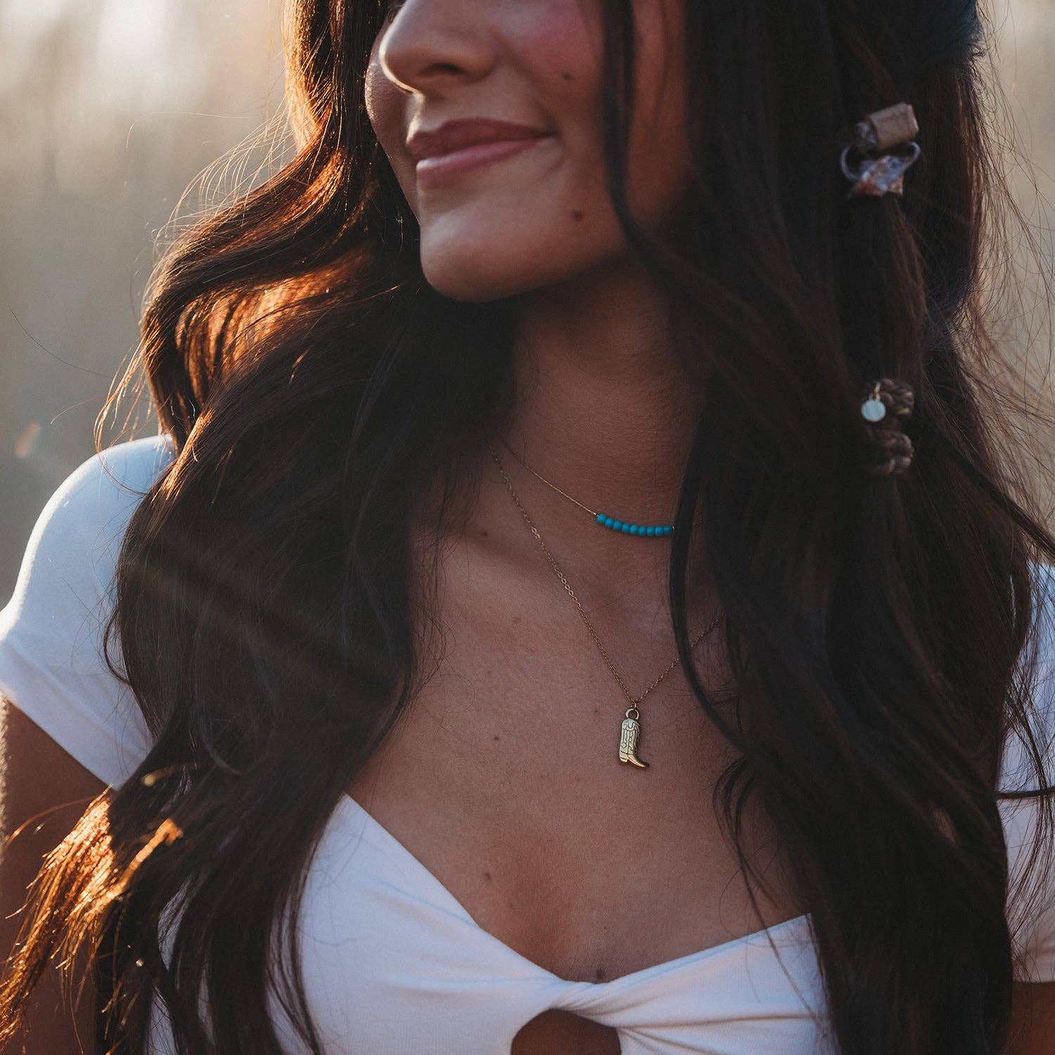 "Stride" Gold Boot with Turquoise Necklace Set