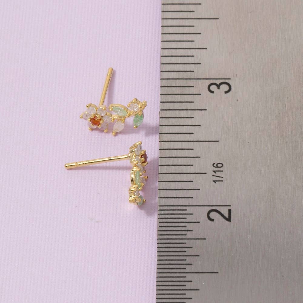 Gold Dipped Cz Flower Stud Earrings