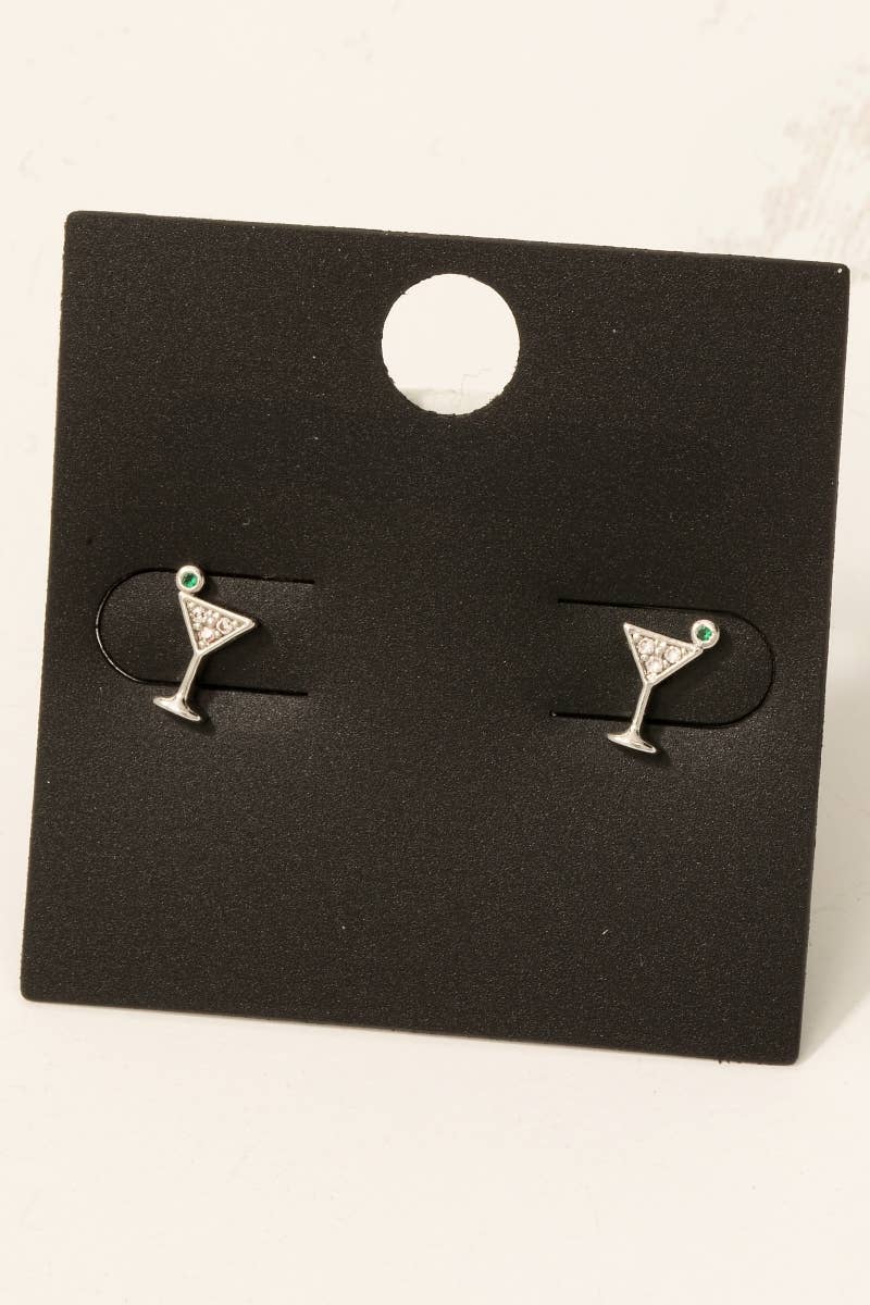Gold Dipped Cz Pave Martini Glass Stud Earrings