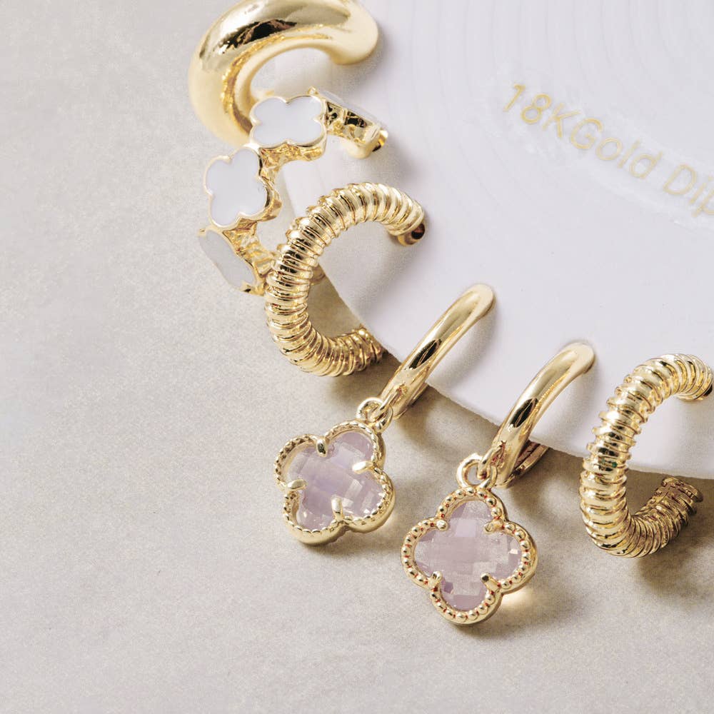 Clover Charm Stud And Hoop Earring Set