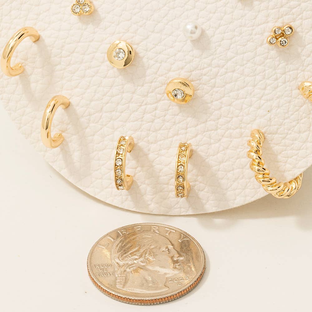 Pearl And Gem Studs Assorted Stud And Hoop Earrings Set
