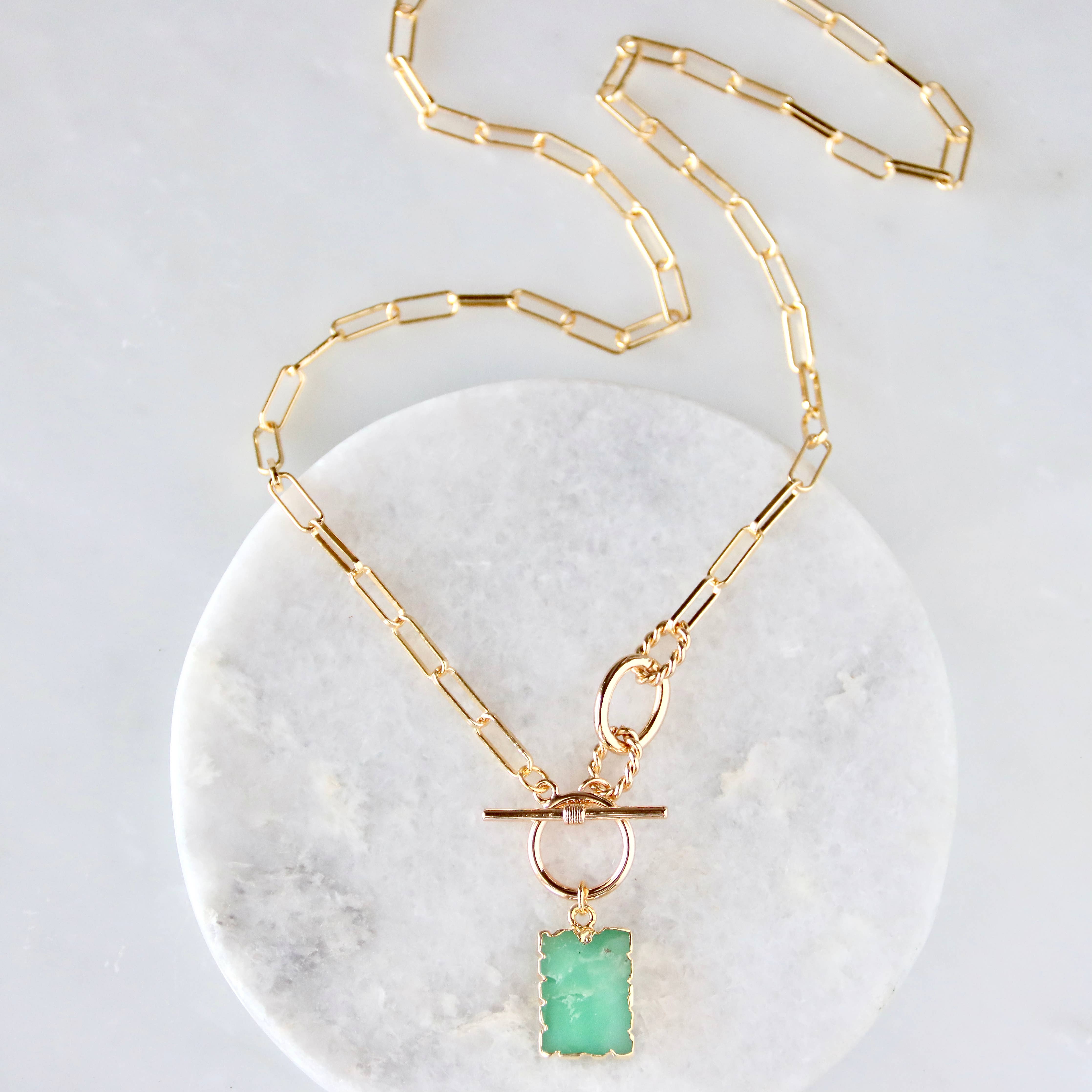African Jade or Amazonite Toggle Necklace