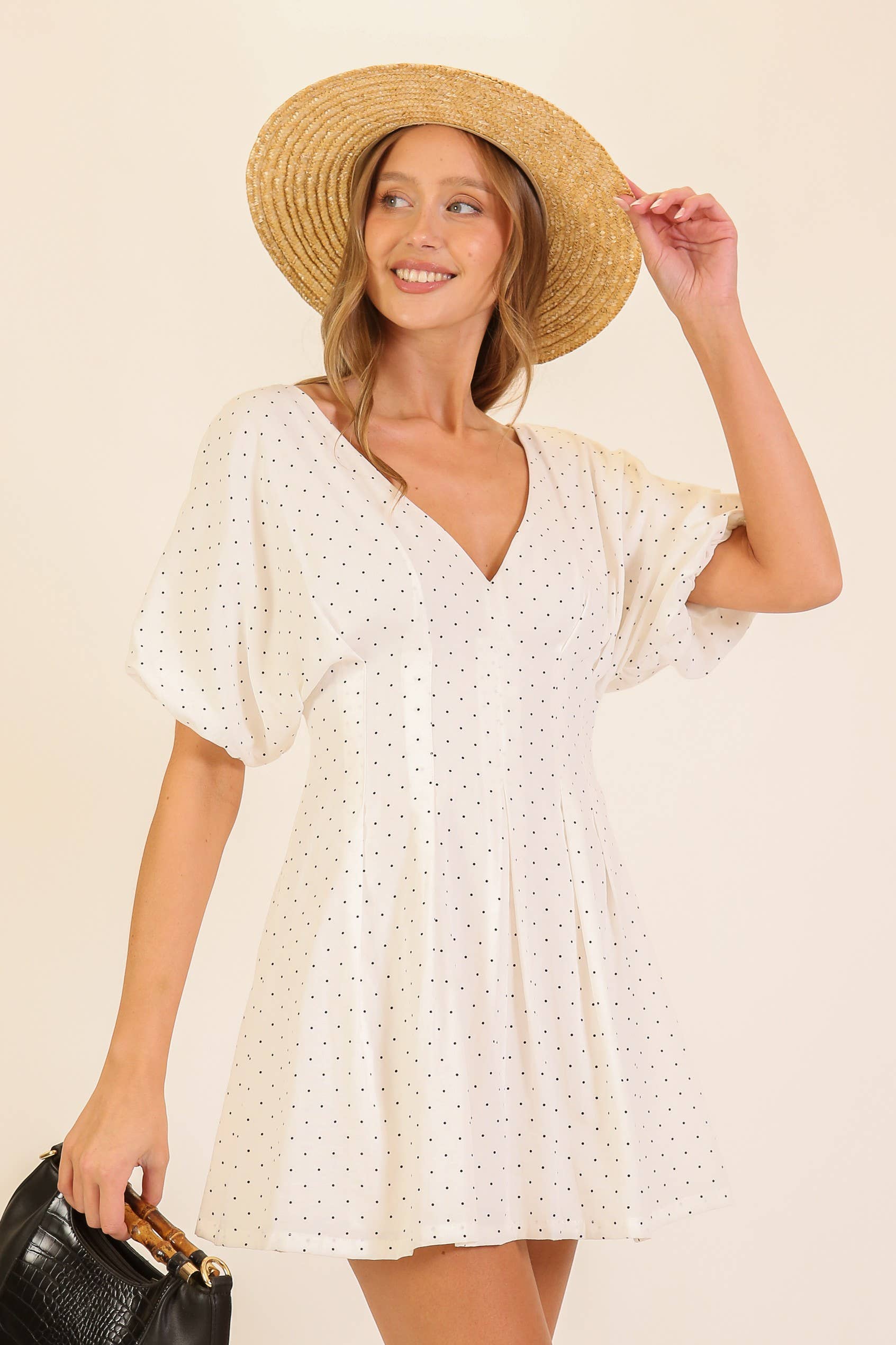 Polka Dot Puff Sleeve Mini Dress
