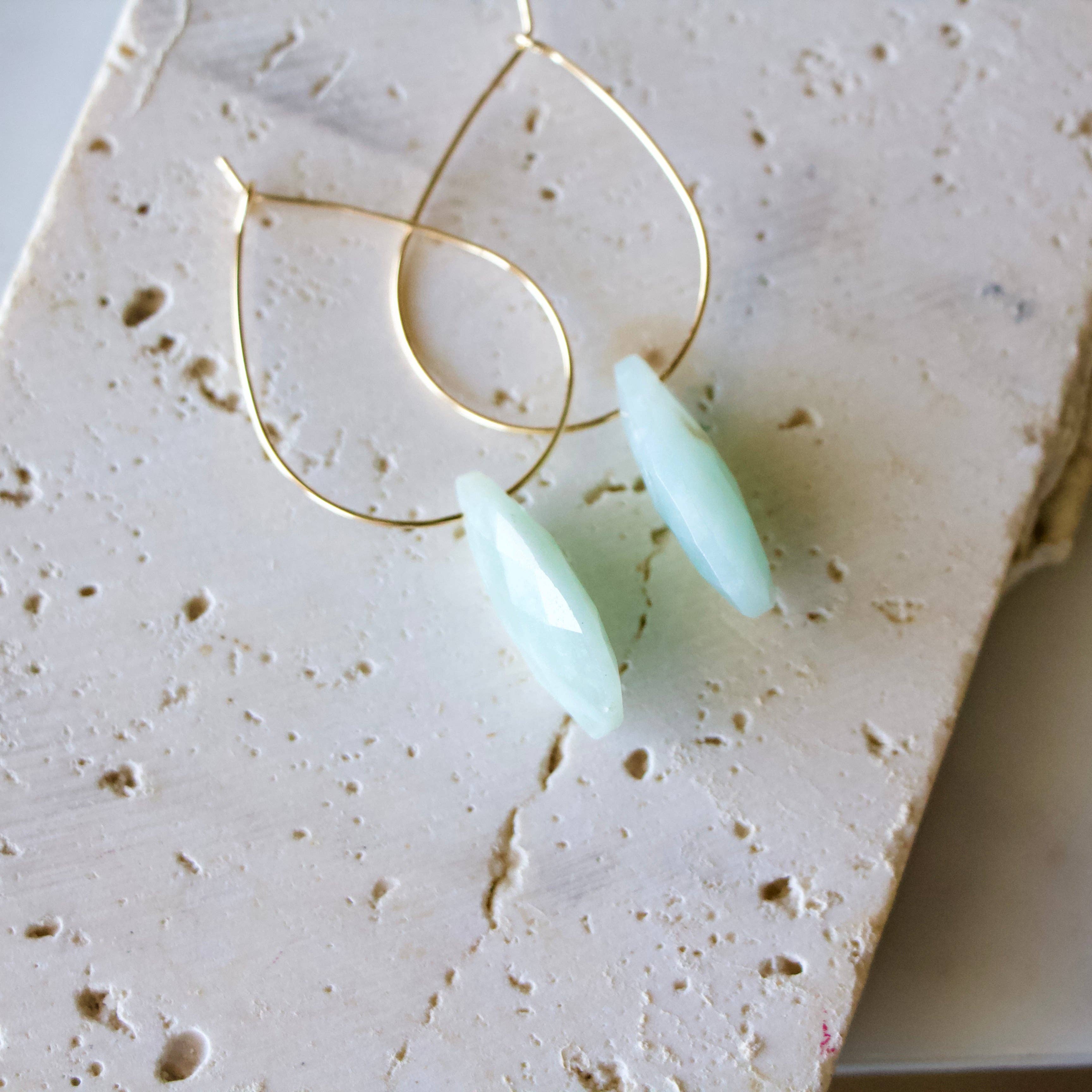 Teardrop Hoop Earrings - Amazonite, Rose Quartz, Opalite