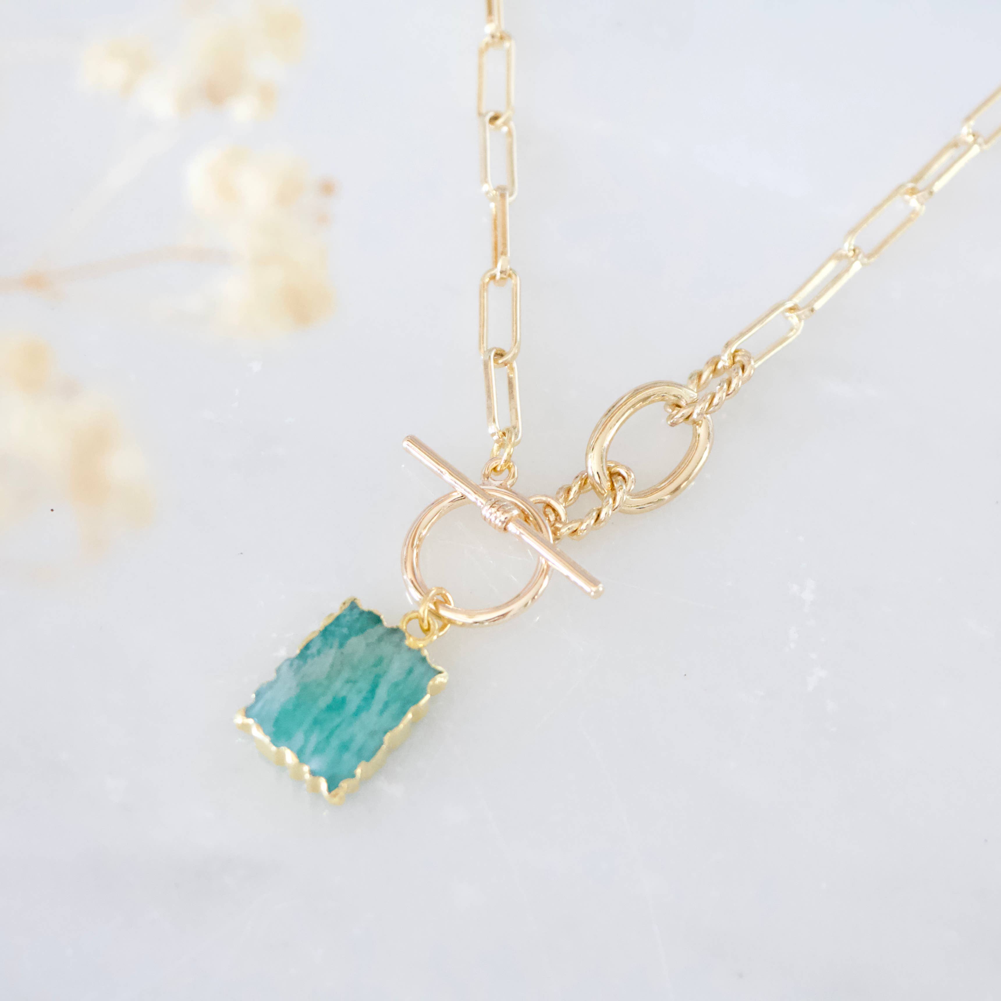 African Jade or Amazonite Toggle Necklace