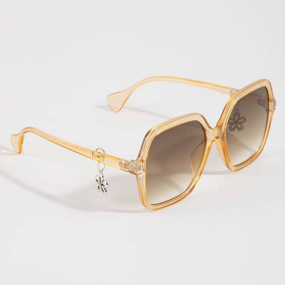 Oversized Round Tortoise Frame Flower Accent Sunglasses