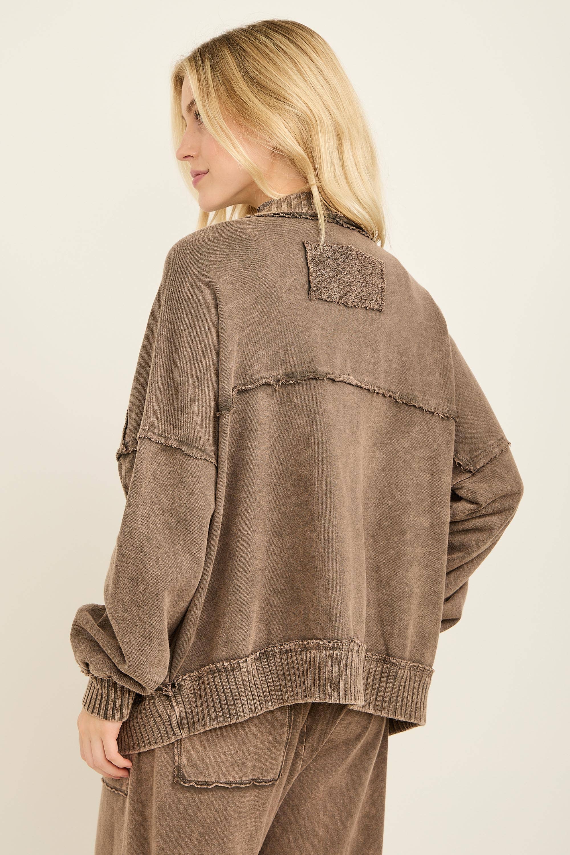 Mineral Washed Ribbed detail Midi Open Cardigan HT6658