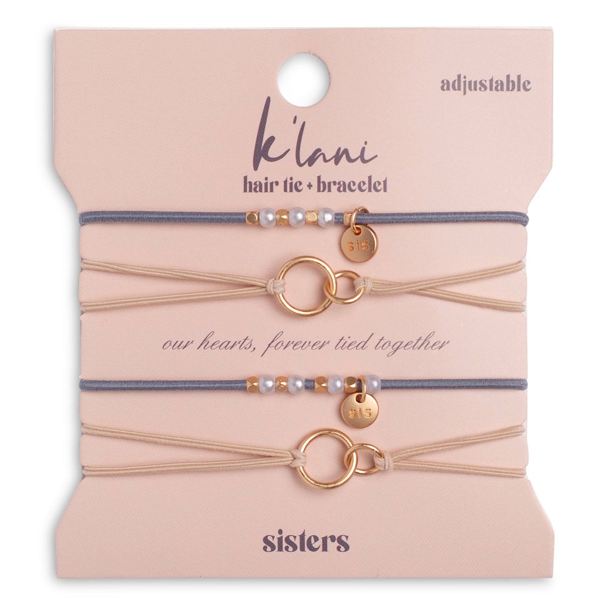"Sisters" Gold and Pearl Shareable Hair Tie Bracelet Set