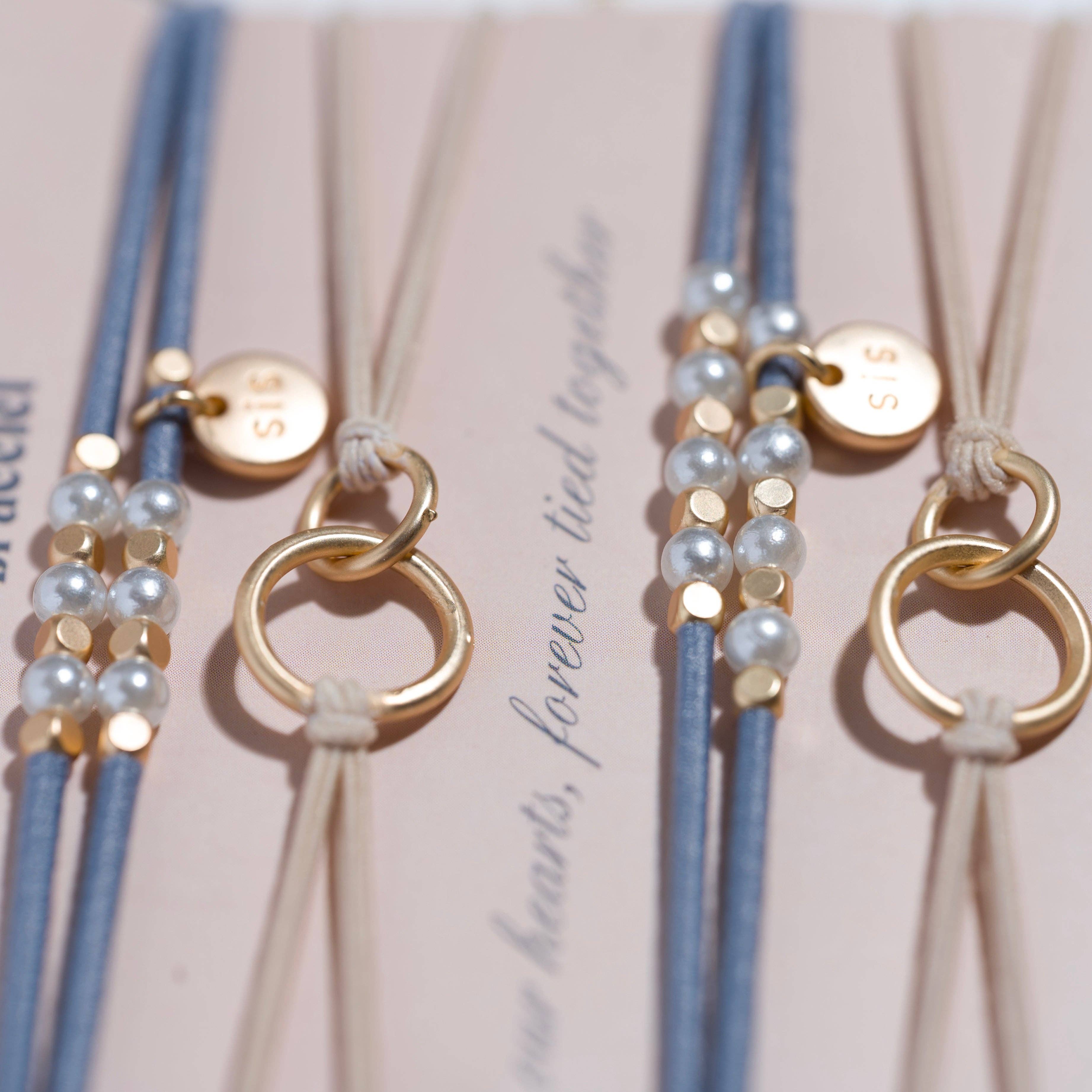 "Sisters" Gold and Pearl Shareable Hair Tie Bracelet Set