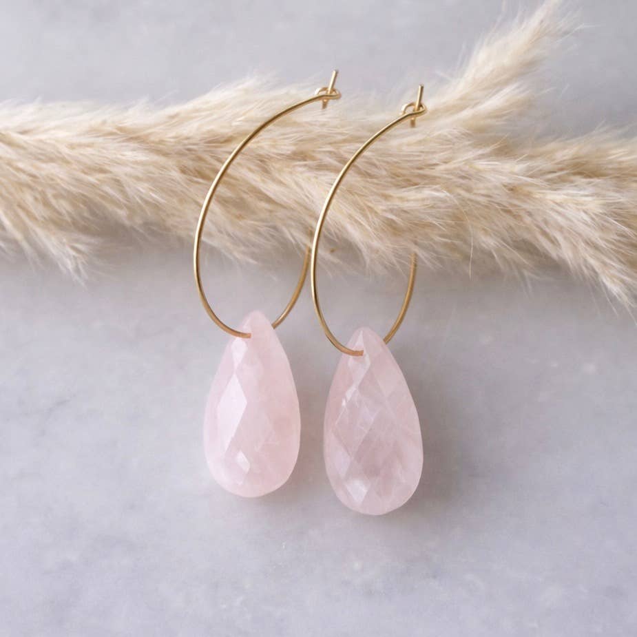 Teardrop Hoop Earrings - Amazonite, Rose Quartz, Opalite