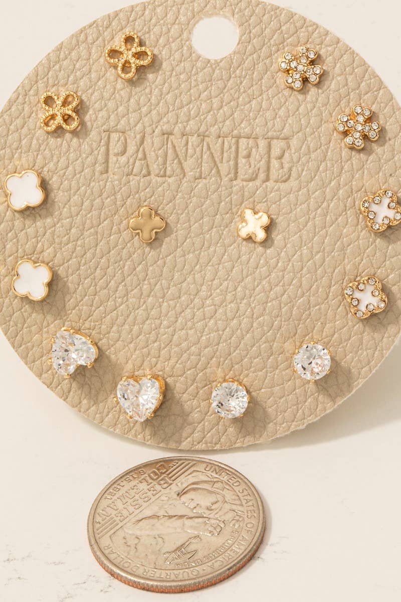 Mixed Pave And Enamel Clover Stud Earrings Set