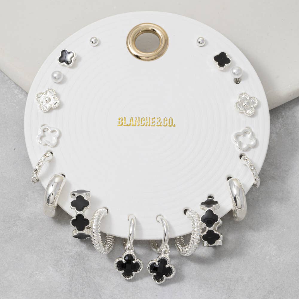 Clover Charm Stud And Hoop Earring Set