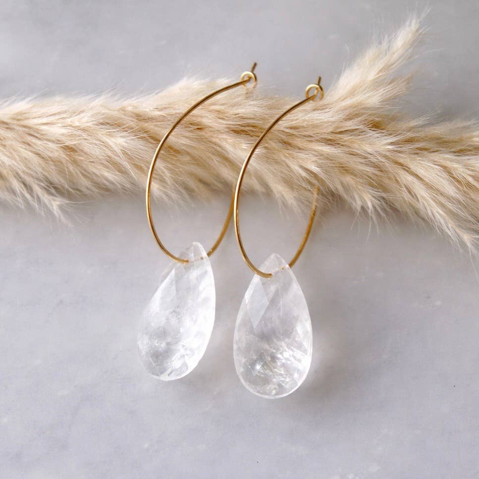Teardrop Hoop Earrings - Amazonite, Rose Quartz, Opalite
