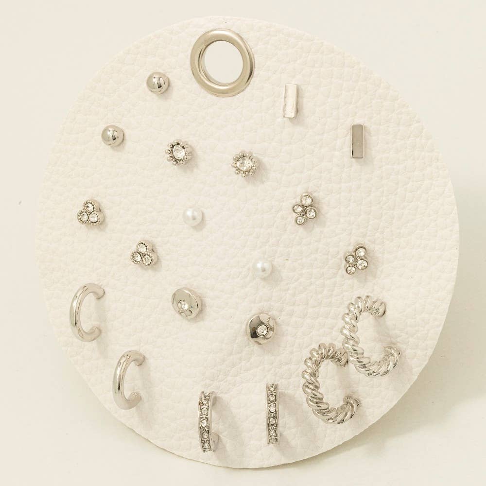 Pearl And Gem Studs Assorted Stud And Hoop Earrings Set