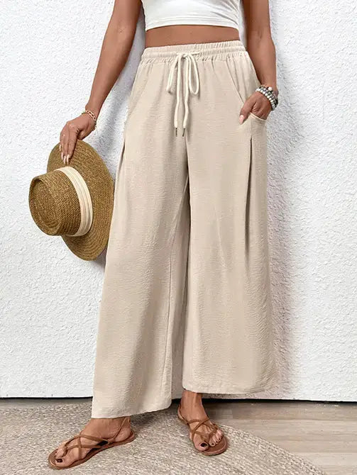 Casual Wide Leg Drawstring Pocket Pants